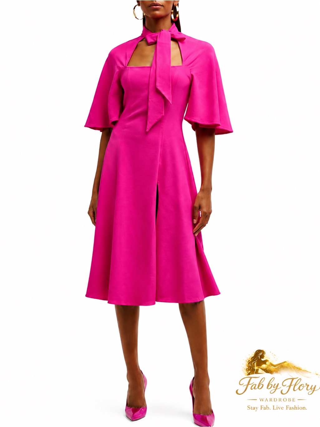 Black Halo Coralia A-Line Dress| Prominent Tie-Neck Detail| Vibrant Pink